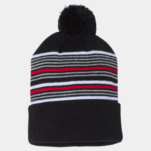 12" Striped Pom-Pom Knit Cap Thumbnail